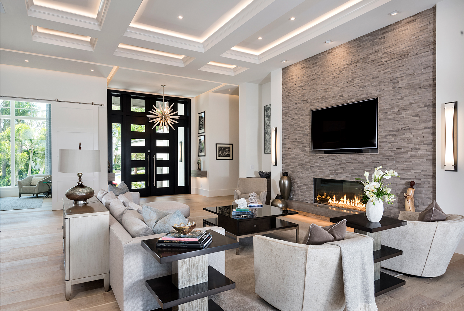 living room fireplace custom home design, Edgewater Home Builders Naples FL